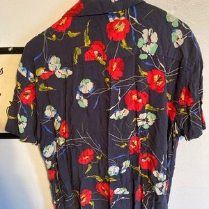 Dark blue PacSun red flowers shirt